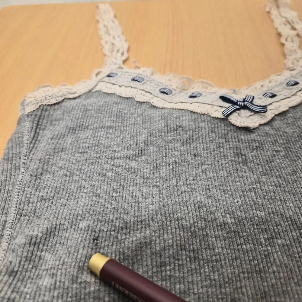 Abecrombie Kids Gray Cotton Lace Ribbon Bella Swan Core Petite Twee Tank Top S